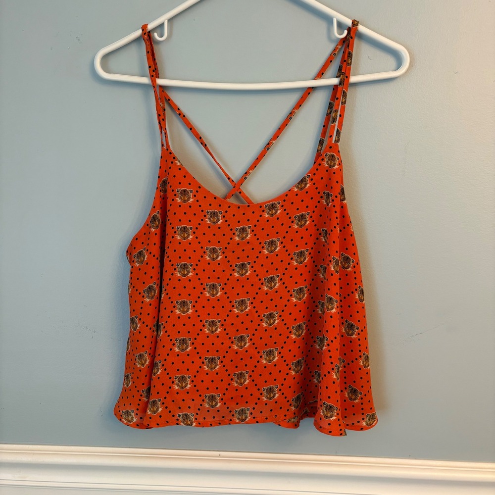 Lucca Couture Tiger Print Cami Crop Top Orange Strappy Lined Boho Festival Lrg